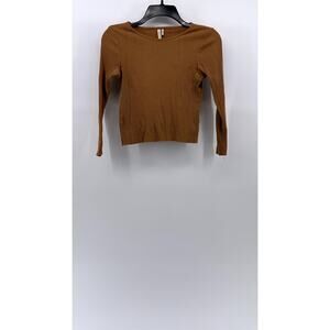 COMUNE Women's Camel Brown Crewneck Ribbed Long Sleeve Cropped Top SZ S